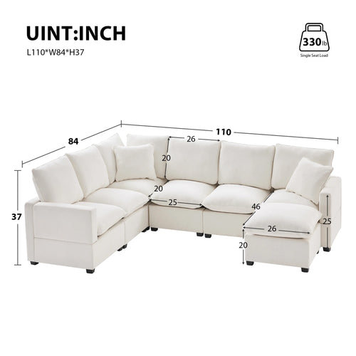 110*84" 7 Seat Chenille Modular Sectional Sofa with 2 Pillows O53835
