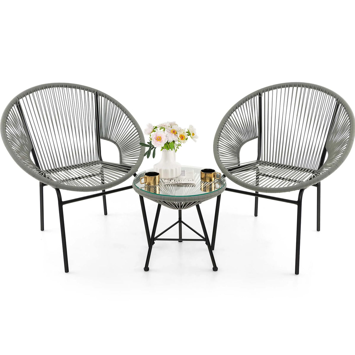 3 Pc Black Plastic Rope Patio Bistro Set Q624266
