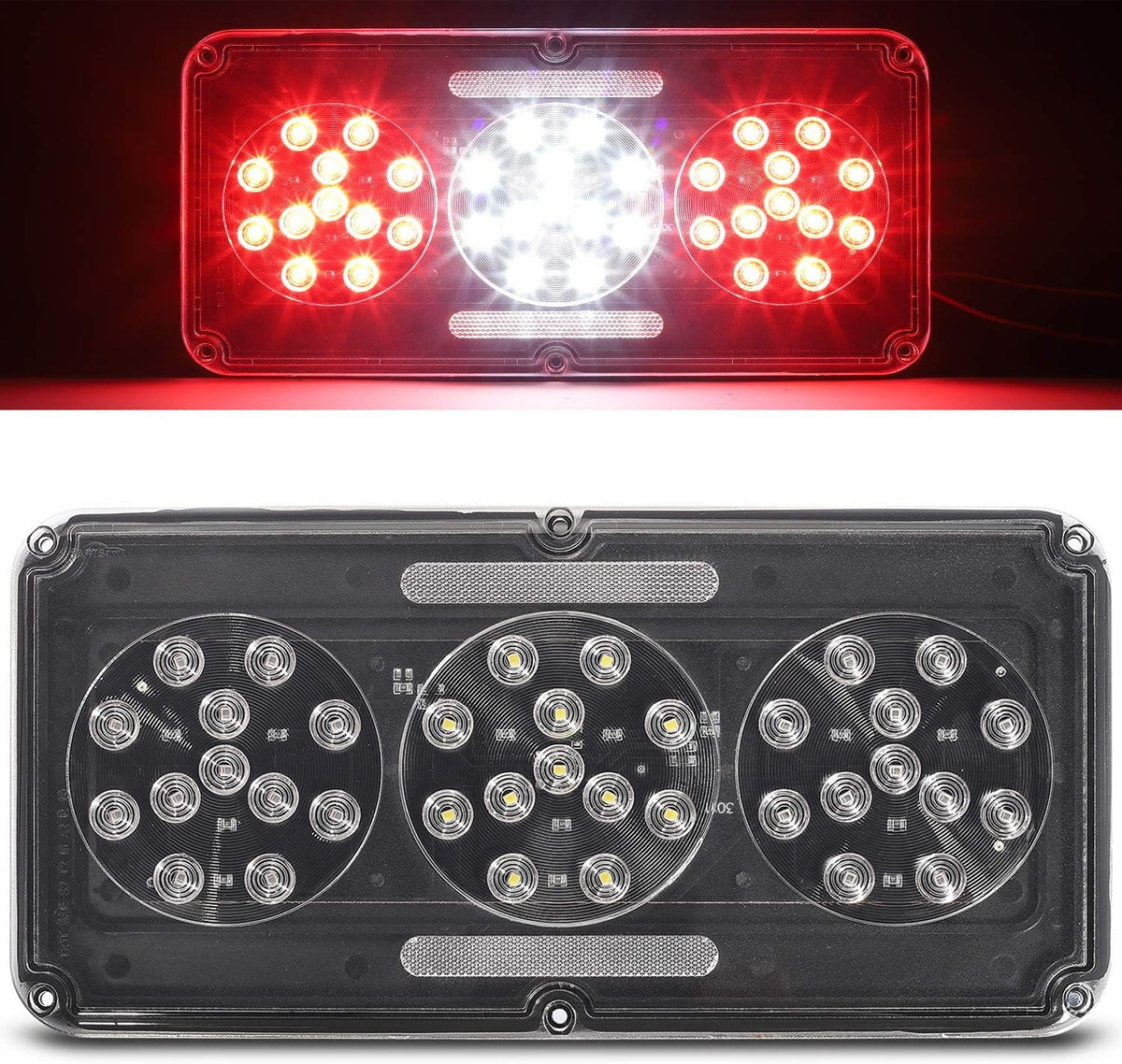 1Pc Rectangular Red Triple LED Trailer Tail Light Clear Lens Z689442