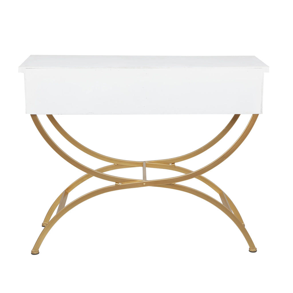 White Wood 2 Drawers Console Table with Arched Base S13917