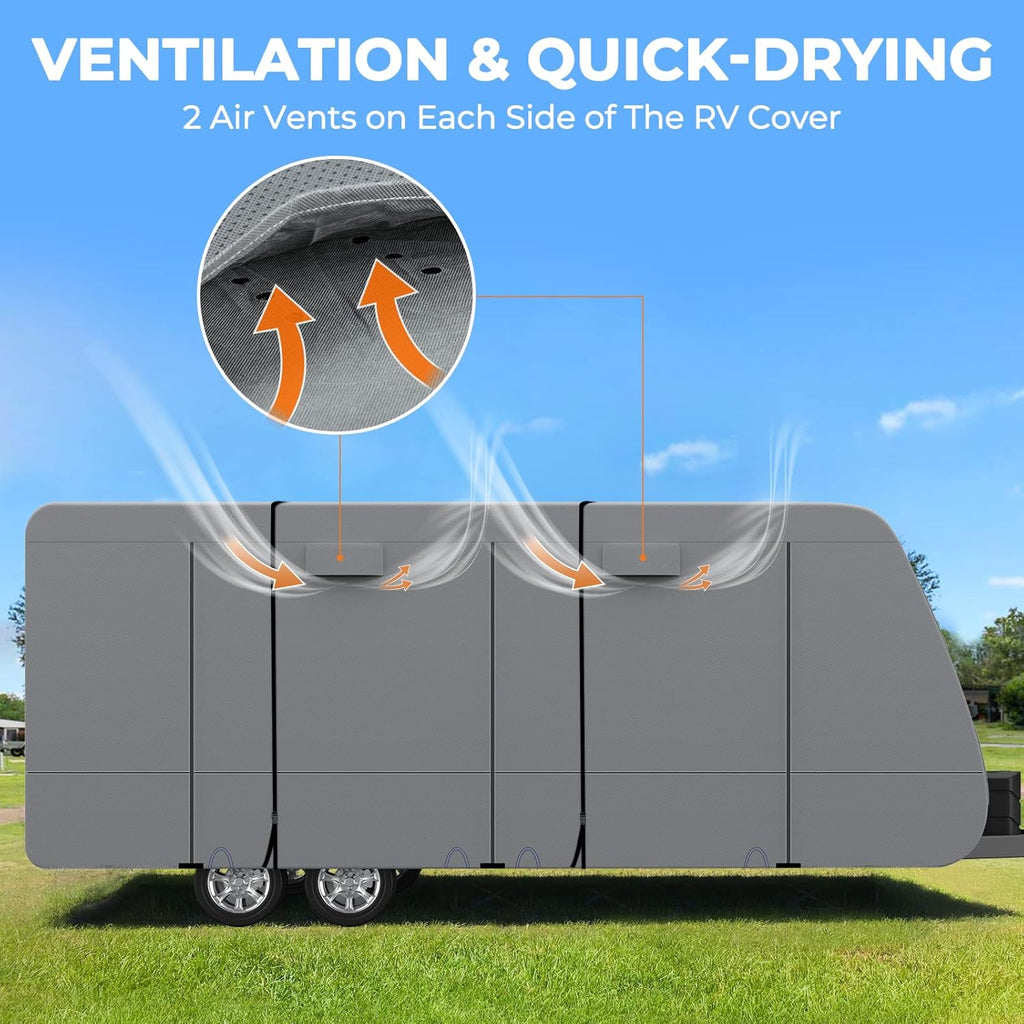 5 Layers Travel Trailer RV Cover Heavy Duty Camper Cover Anti-UV, Rip-Stop, Breathable with Tongue Jack Cover, 2Pcs Straps & Gutter Covers H974