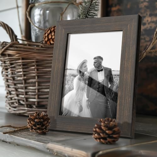 11x14 Wooden Picture Frame with Mat 8x10, Rustic Solid Wood Frame with Real Glass, Set of 2 H7030