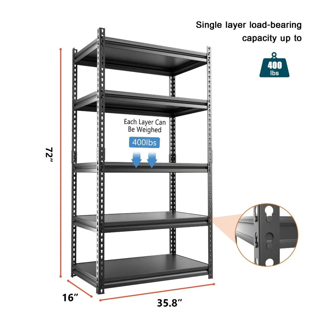 5-Tier Adjustable Metal Heavy Duty Shelving Unit 2000 lbs Capacity Black N24849