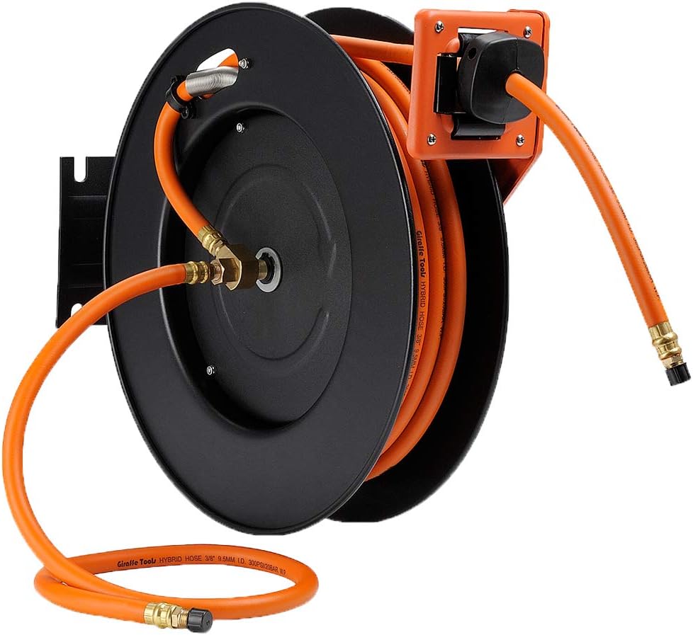 Retractable Air Hose Reel with 3/8 in. x 25 ft Hybrid Hose, 300 PSI Wall Mounted, Pack of 2 P382525