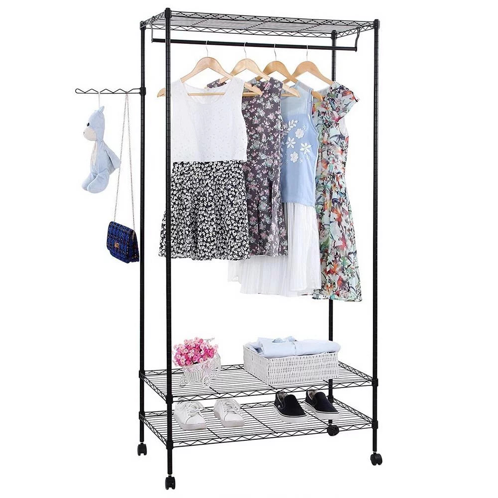 3-Tier Heavy Duty Wire Garment Rack with Wheels F6824