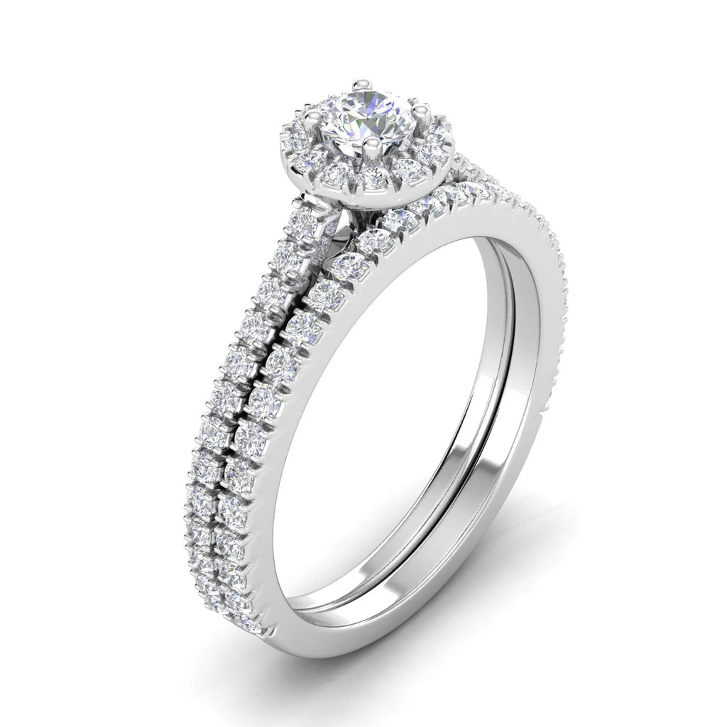 10k White Gold Diamond Halo Bridal Set Engagement Ring L8160