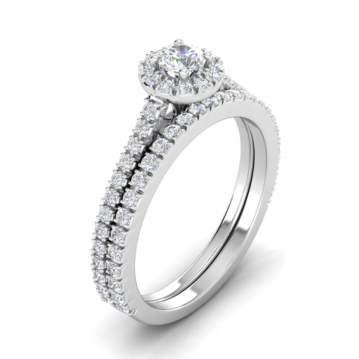 10k White Gold Diamond Halo Bridal Set Engagement Ring L8160