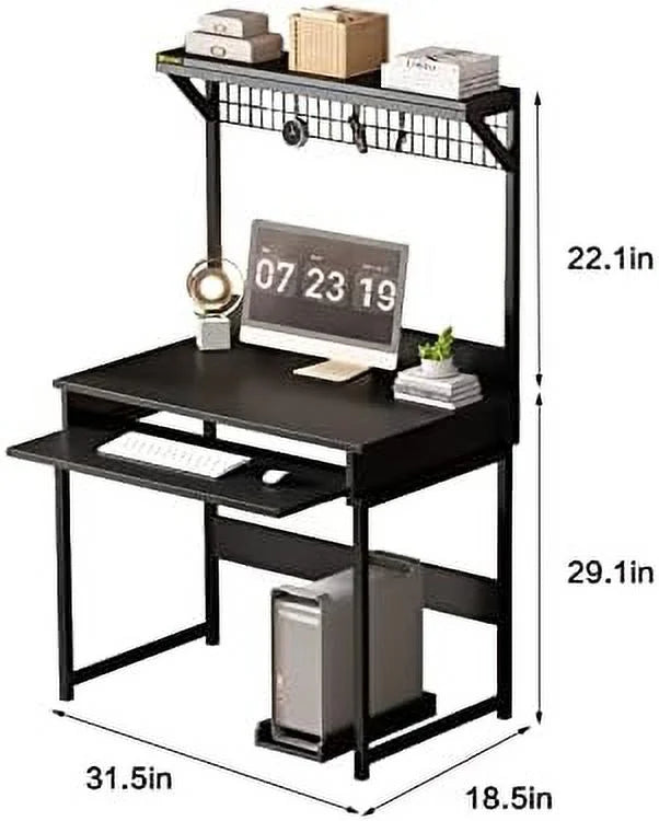 51 Inch Computer Desk with Metal Legs and Upper Shelves B4860