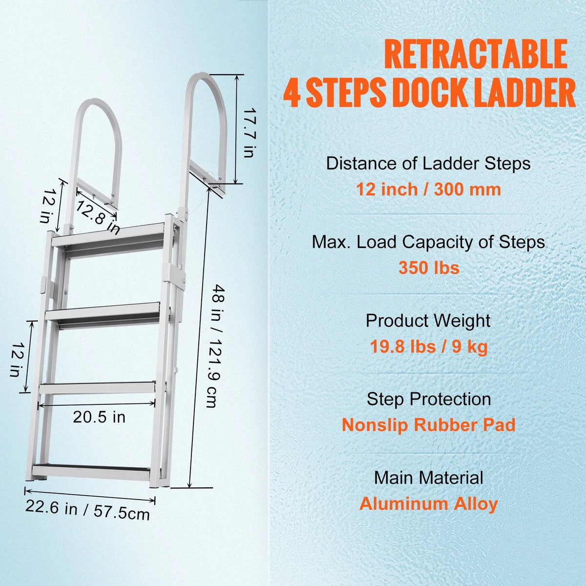 Aluminum Dock Ladder 55.1-67.1in Height Adjustable 4 Step G961485