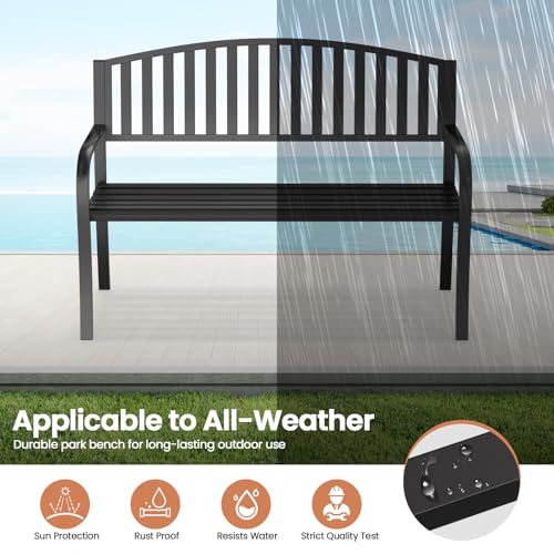 Black 50" Wrought Iron Garden Bench with Armrests C514596
