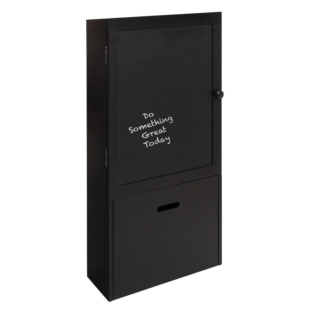 Black Wall Storage Cabinet with Magnetic Chalkboard Front and Pull-Out Drawer Z734