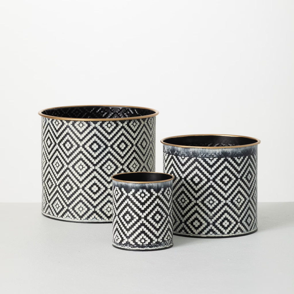 Geometric Motif Metal Planter Set of 3, Multicolored P843097