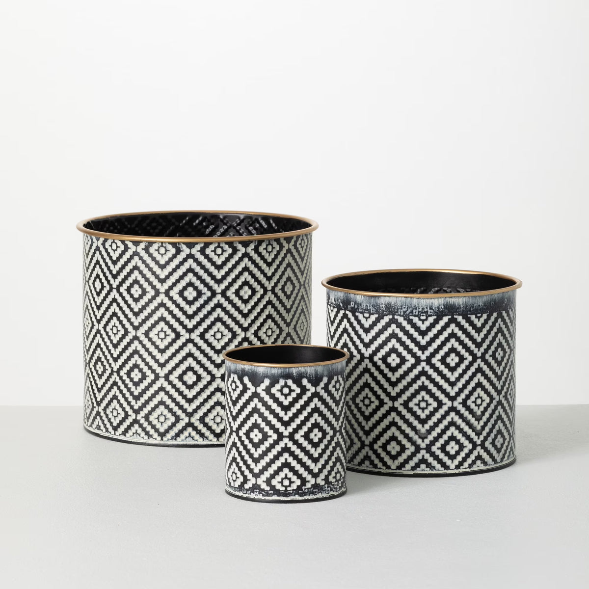 Geometric Motif Metal Planter Set of 3, Multicolored P843097
