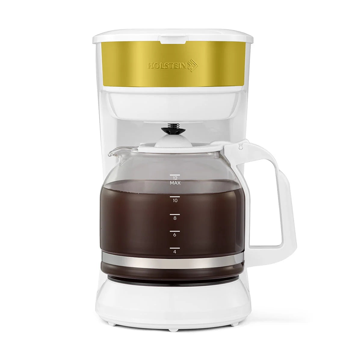 12-Cup Drip Coffee Maker with Permanent Filter, White and Gold M62902