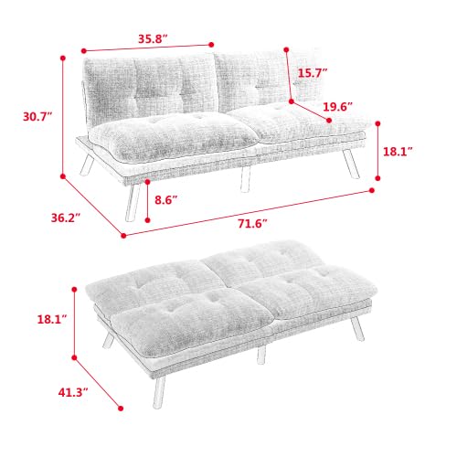 Black Convertible Futon Sofa Bed with Metal Legs D6805