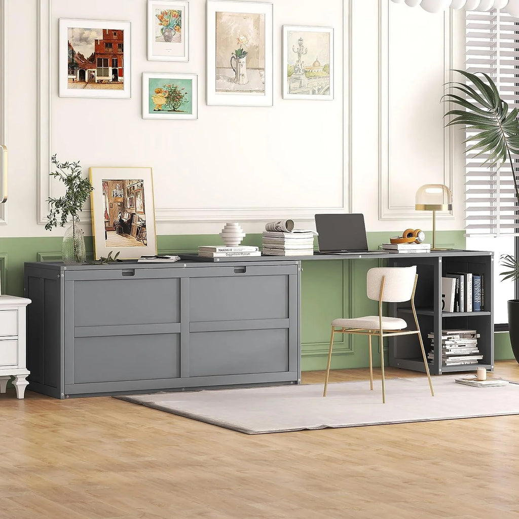 Queen Size Solid Wood Murphy Bed with Desk I54125