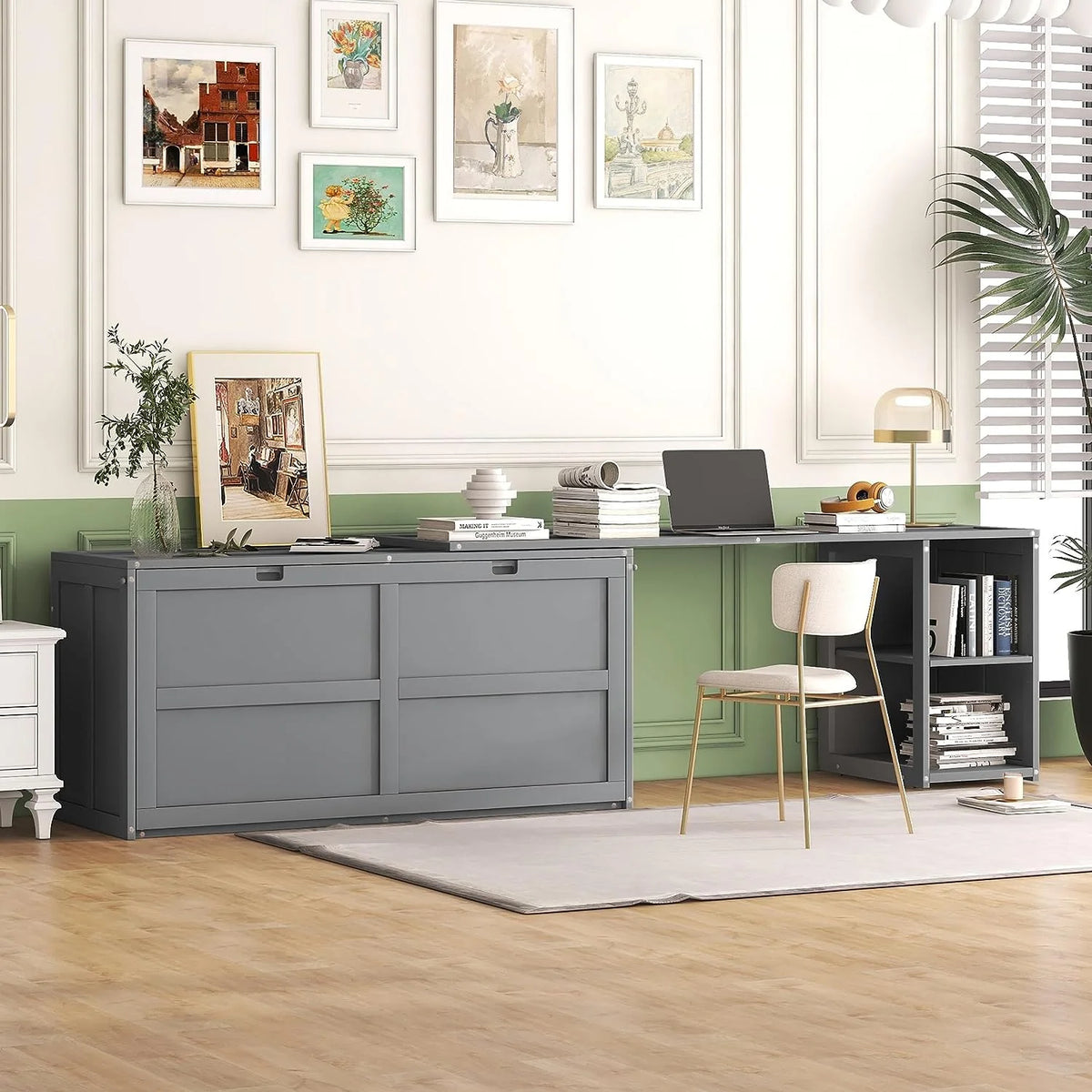 Queen Size Solid Wood Murphy Bed with Desk I54125
