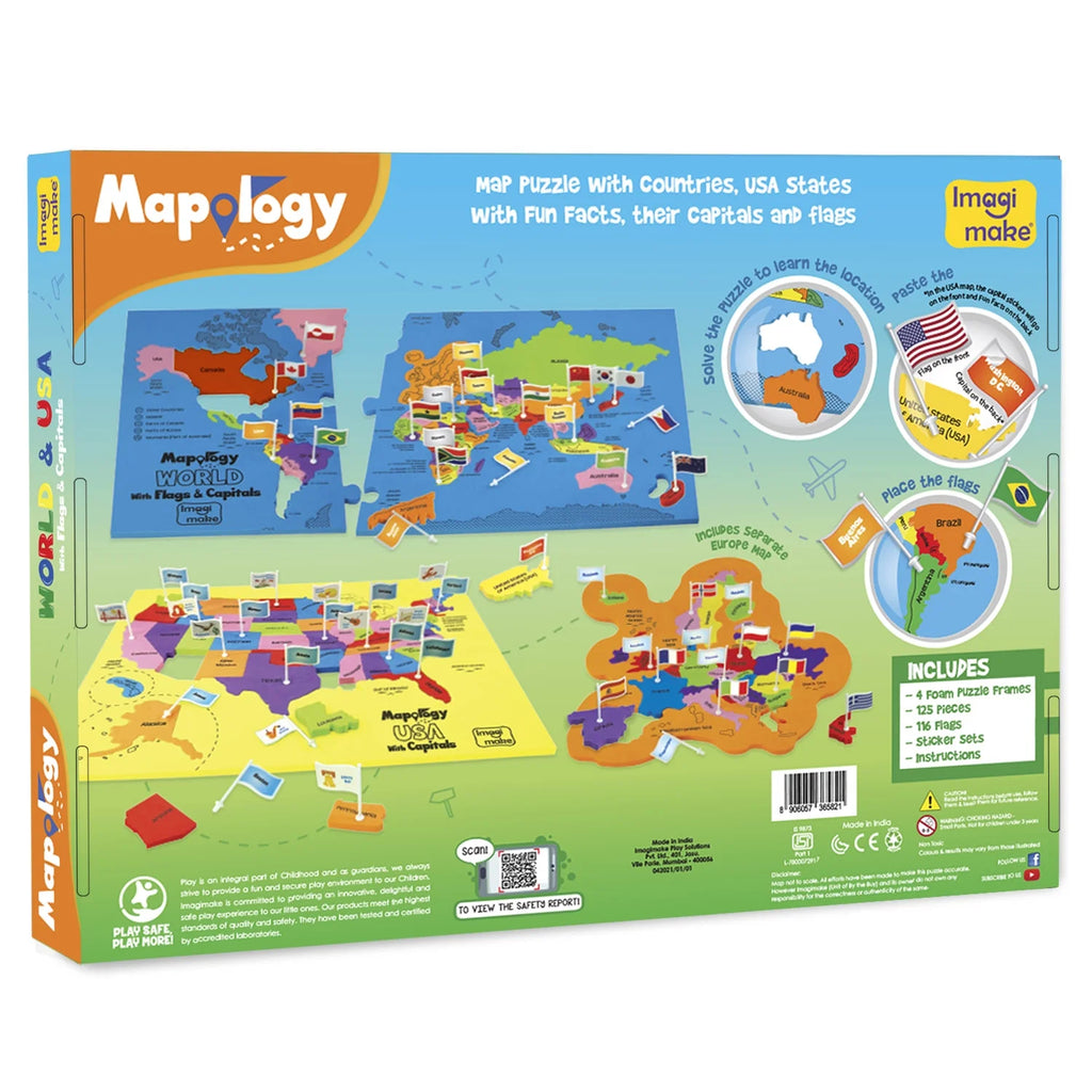 US & World Map Puzzle with Capitals and Flags M510
