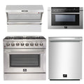36 Inch Dual Fuel Range, Wall Mount Range Hood, Microwave Drawer, Dishwasher F131