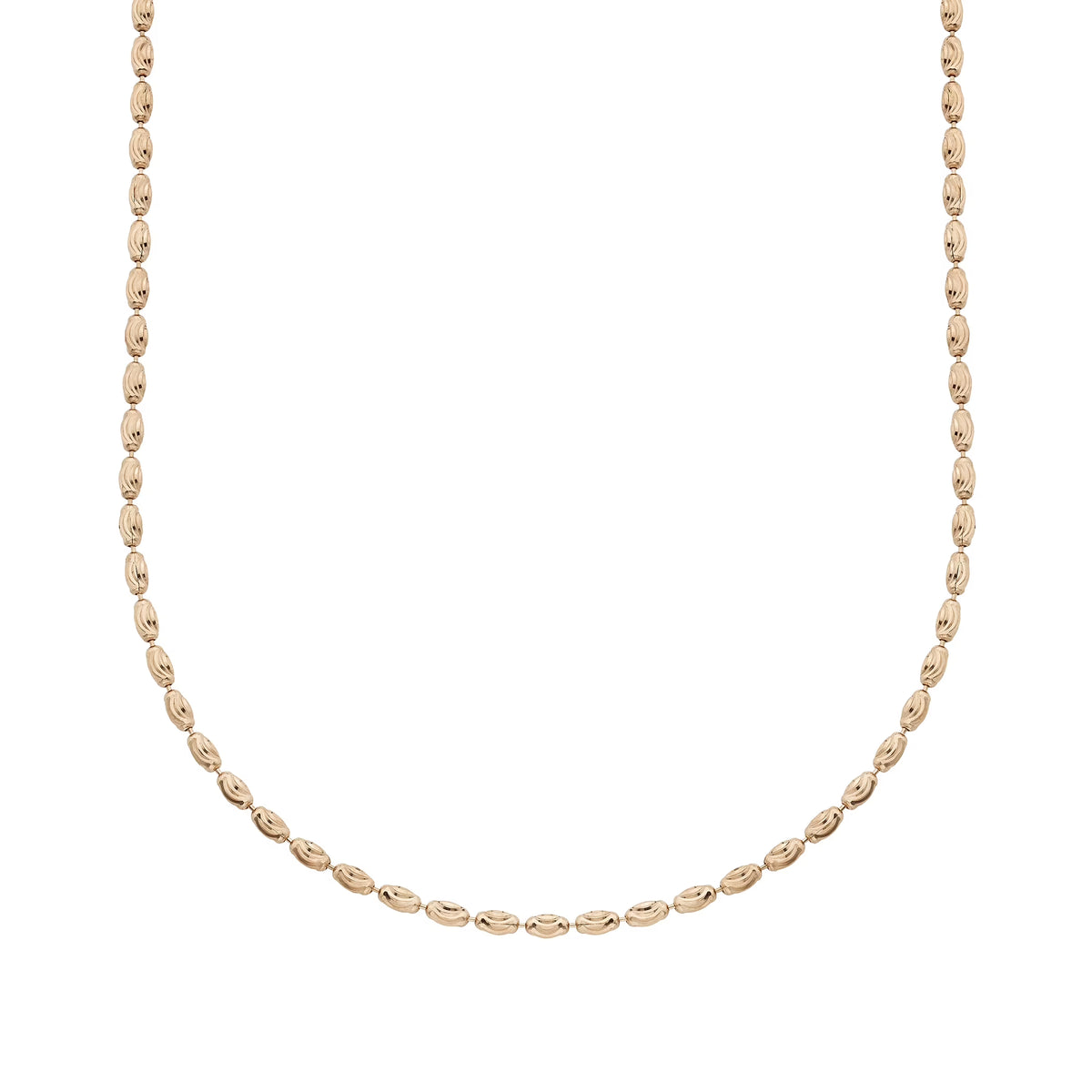 18k Rose Gold Plated Sterling Silver 2mm Rice Chain Necklace, 16” to 24” U313