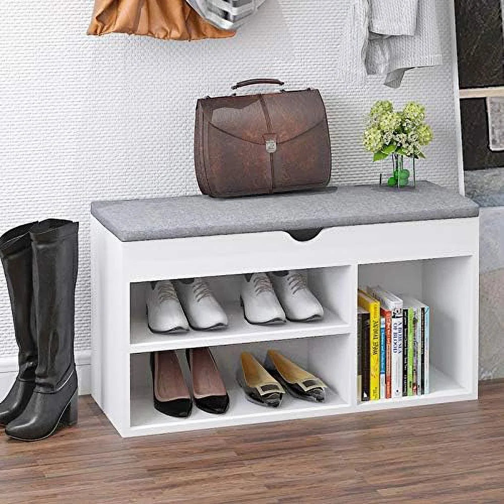 White Shoe Bench with Drawers I27467