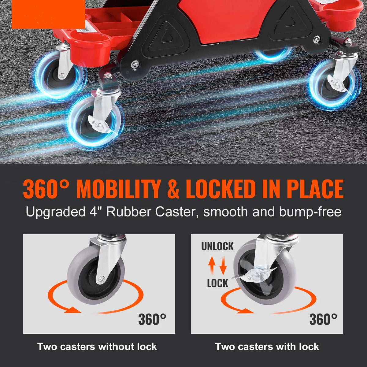 300 lbs Capacity Rolling Mechanic Seat with 4" Wheels and Tool Trays W88172