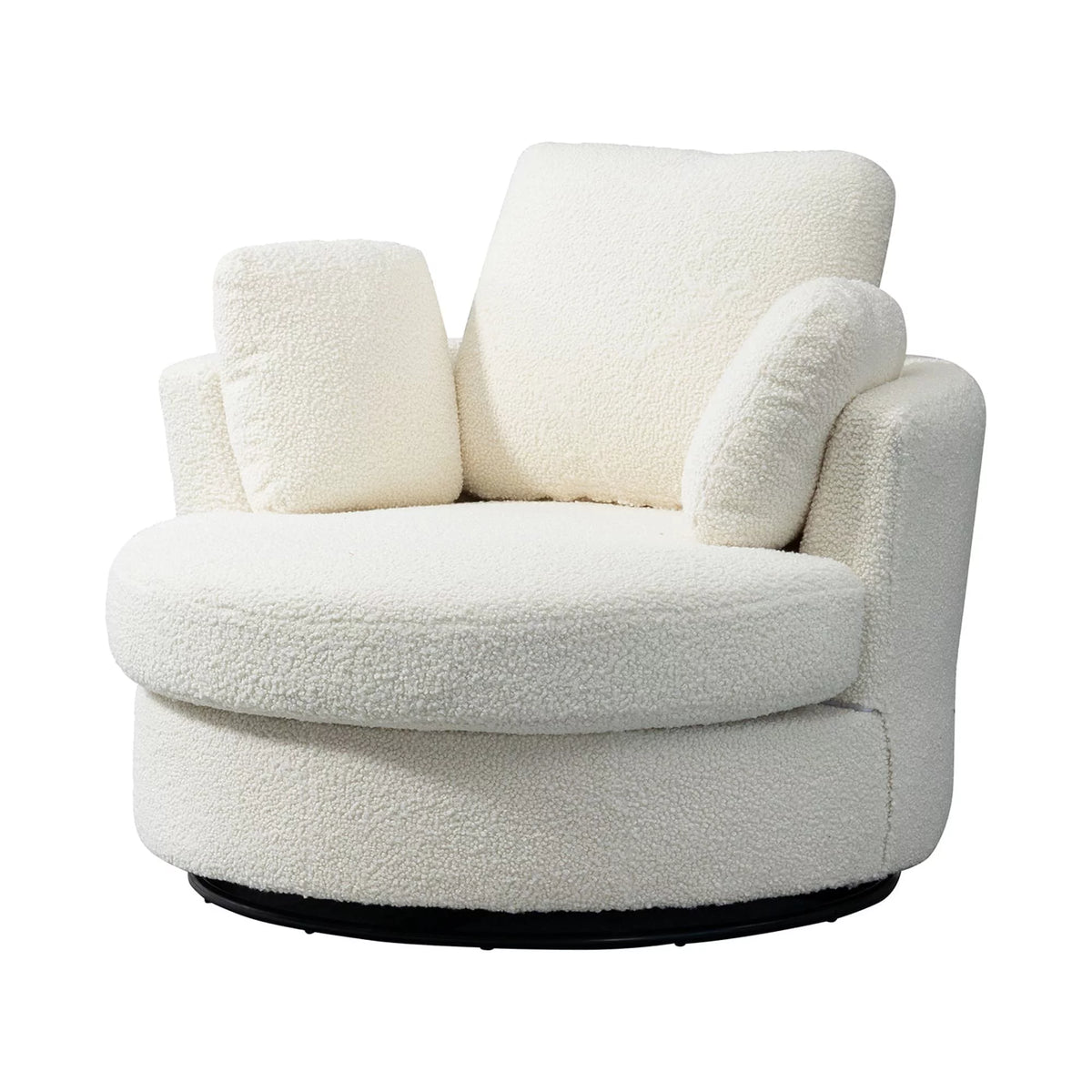 Ivory Boucle Oversized Swivel Accent Barrel Chair R126269