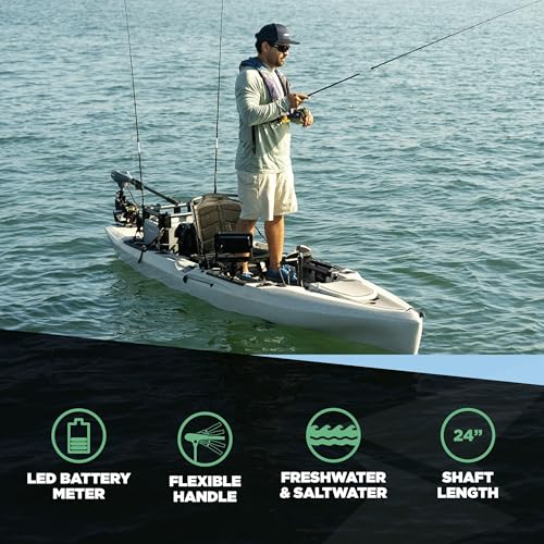 55lb Thrust Transom Mounted Saltwater Electric Trolling Motor with LED Battery Indicator (24" Shaft) Y7779