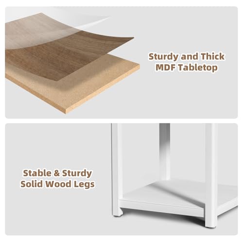 White Solid Wood Square End Table with Drawer V562