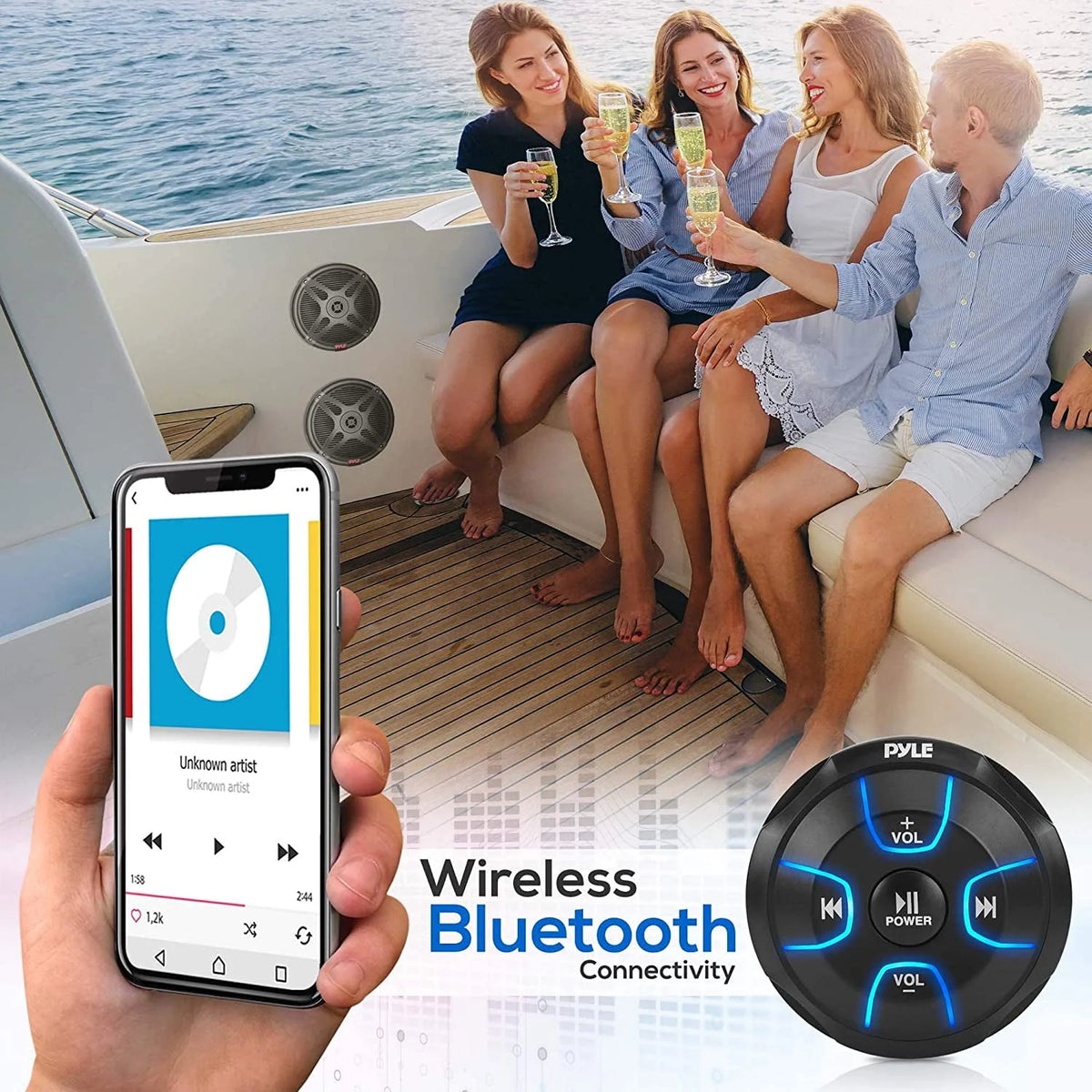 Black 6.5 Marine Speakers with Bluetooth Remote Control 2 Pack D542640