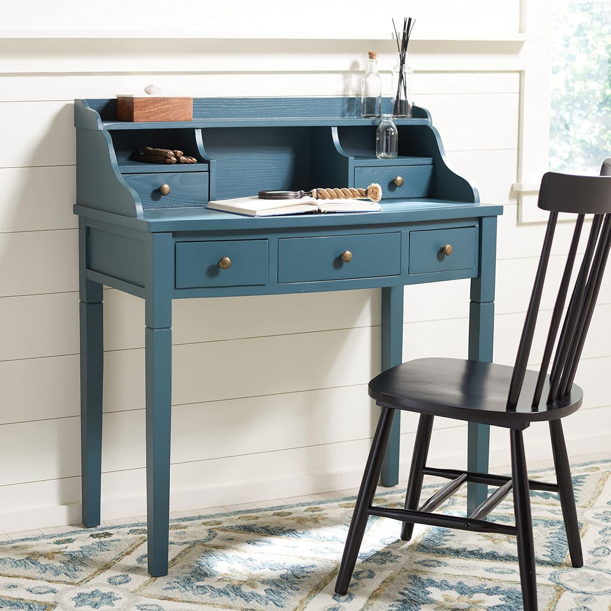 Distressed Black Writing Desk L175