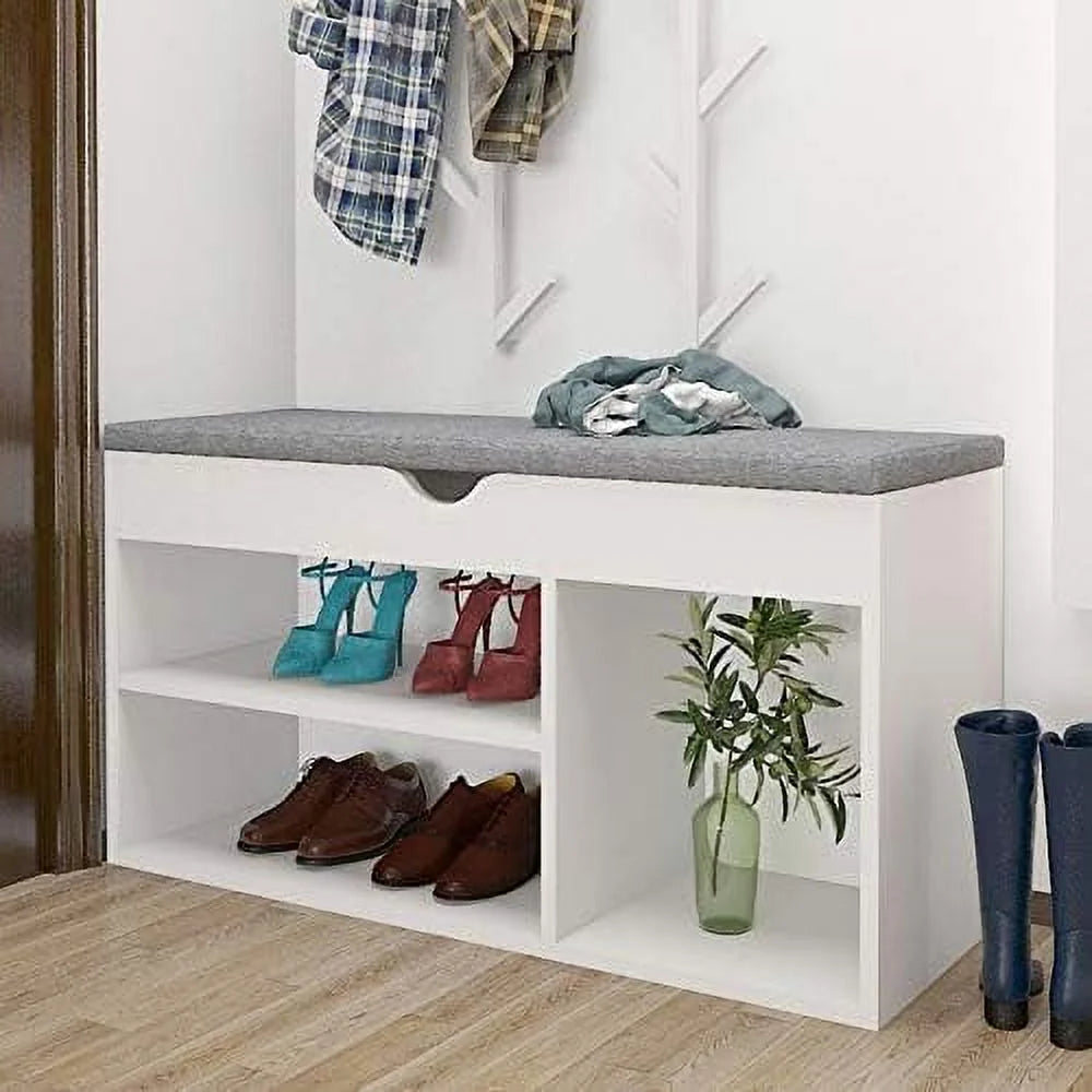 White Shoe Bench with Drawers I27467