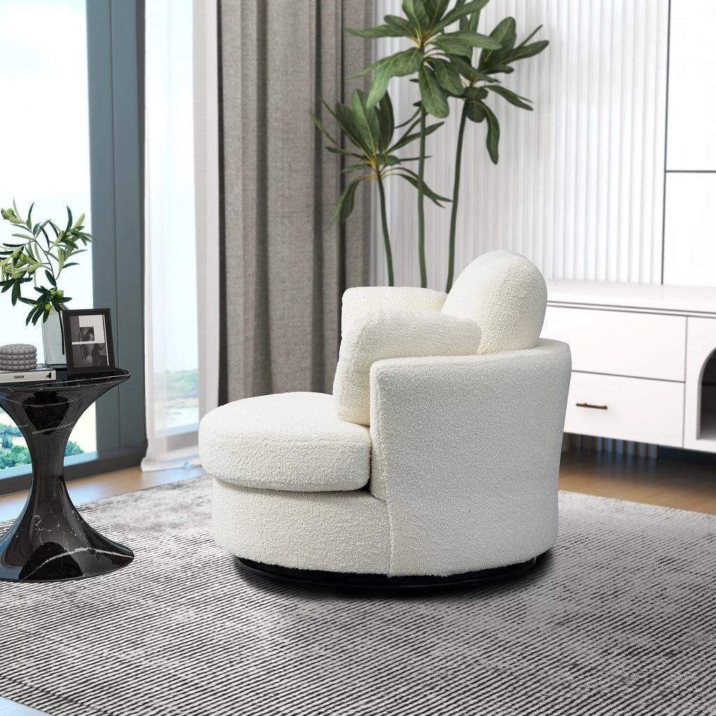 Ivory Boucle Oversized Swivel Accent Barrel Chair R126269