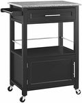 Pine Wood Granite Top Rolling Kitchen Island Cart in Black K643846