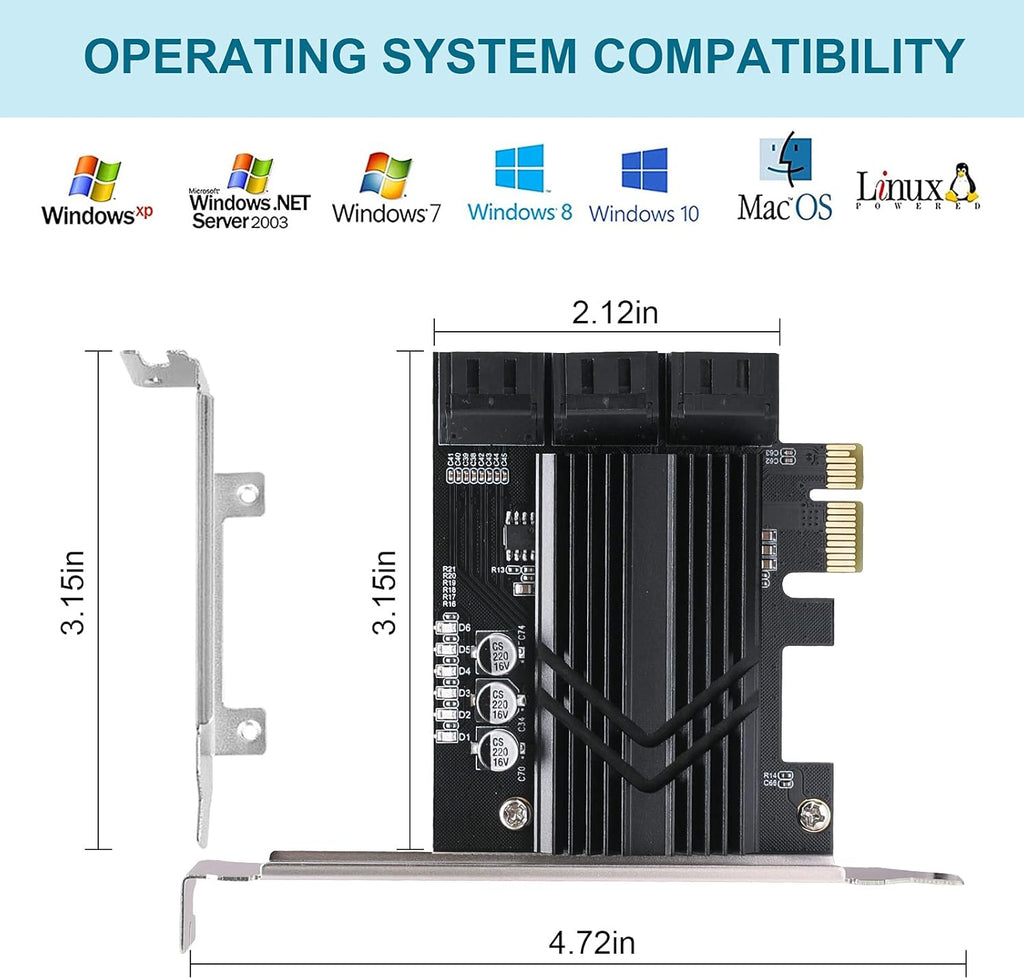 PCIe x1 6 Port SATA 3.0 Expansion Card with 6 SATA Cables I639
