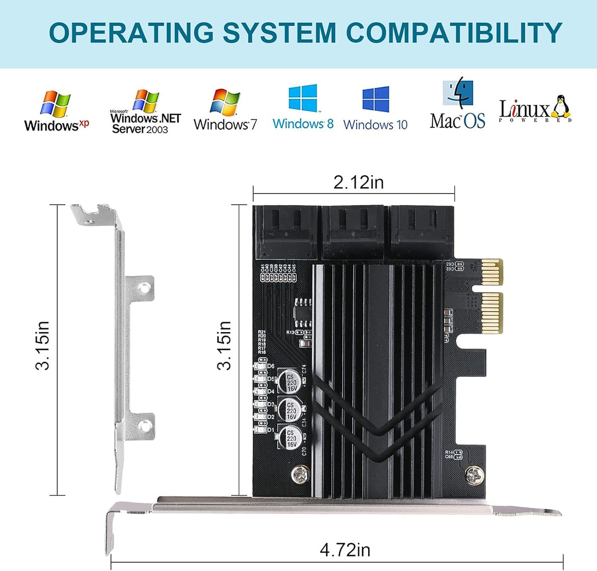PCIe x1 6 Port SATA 3.0 Expansion Card with 6 SATA Cables I639