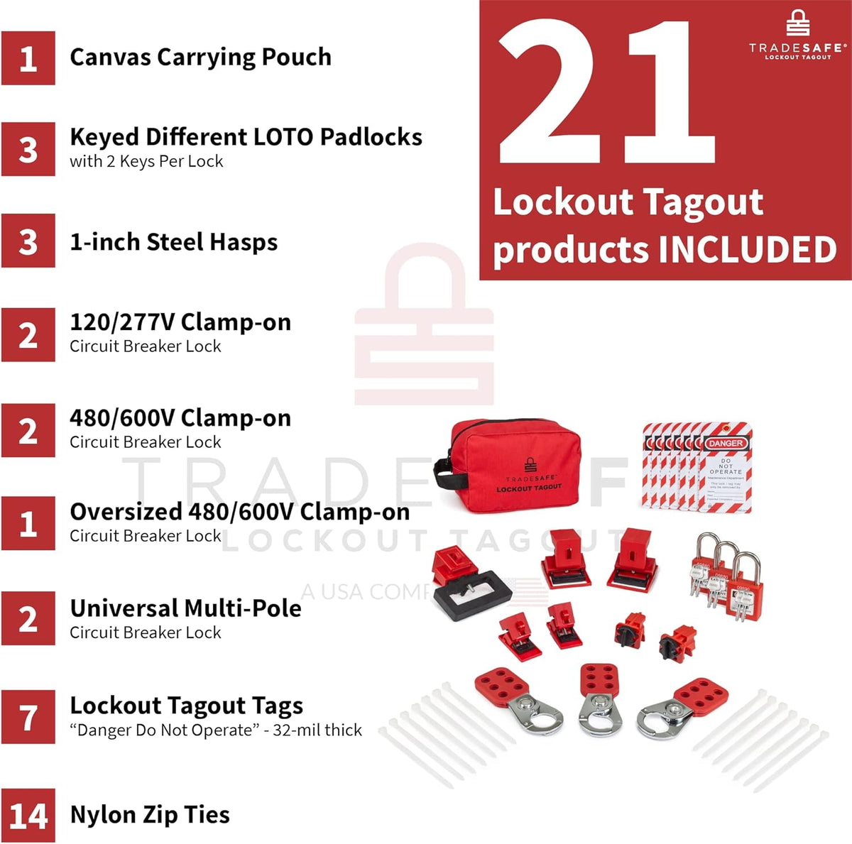 Breaker Lockout Tagout Kit with Red Safety Padlocks, Hasps, Tags X12069