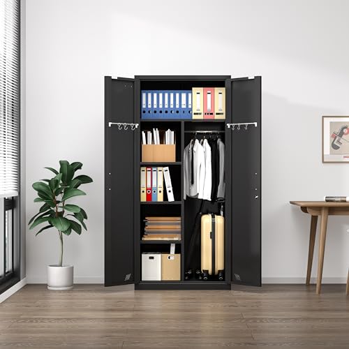 Metal Storage Cabinet with 2 Doors & 2 Drawers and Hanging Rod J94009