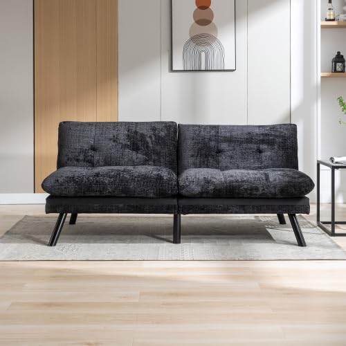 Black Convertible Futon Sofa Bed with Metal Legs D6805