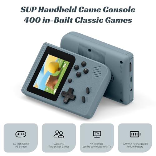 Gray Retro Handheld Games Console with 400 Video Games and 3.0 Inch IPS Screen E834