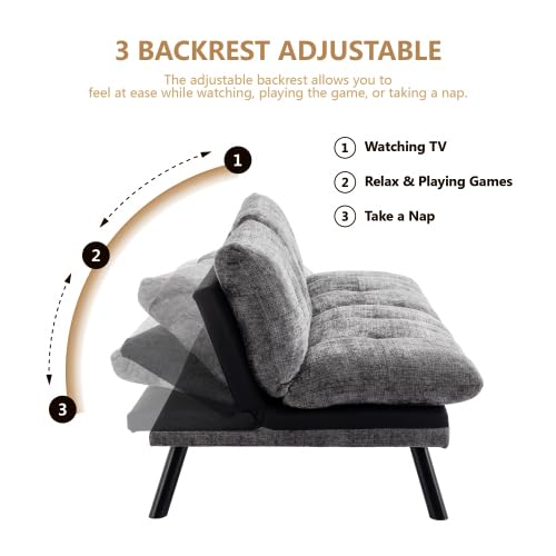 Black Convertible Futon Sofa Bed with Metal Legs D6805