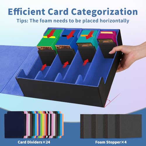Trading Card Storage Box 4Rows, 3200+ Cards, with 24 Dividers & 4 Foam Stoppers C7690