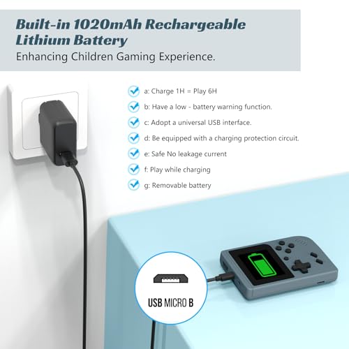 Gray Retro Handheld Games Console with 400 Video Games and 3.0 Inch IPS Screen E834