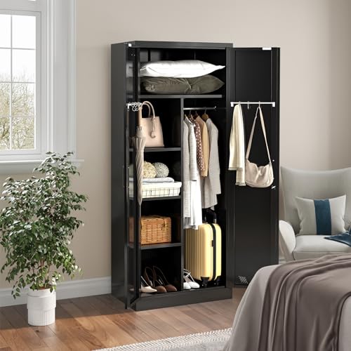 Metal Storage Cabinet with 2 Doors & 2 Drawers and Hanging Rod J94009