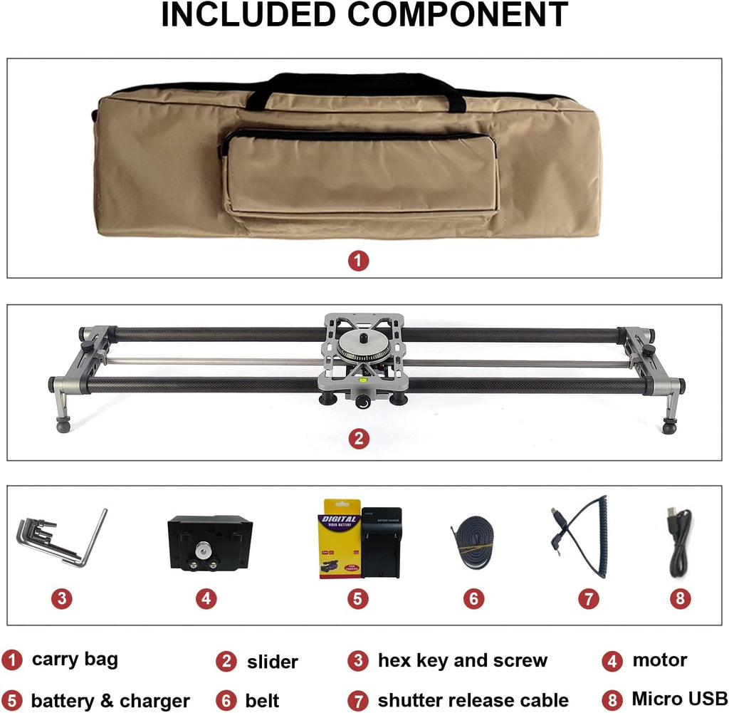 Motorized Camera Slider with App Control, 48'' Carbon Fiber Rail N8610