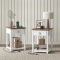 White Solid Wood Square End Table with Drawer V562