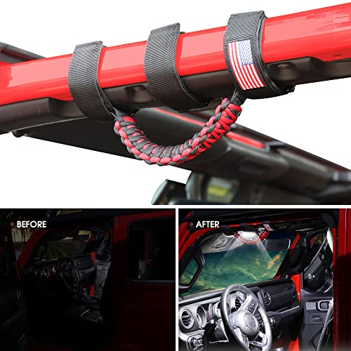 Black 2 Pack Roll Bar Grab Handles with Light for Jeep Wrangler T218586