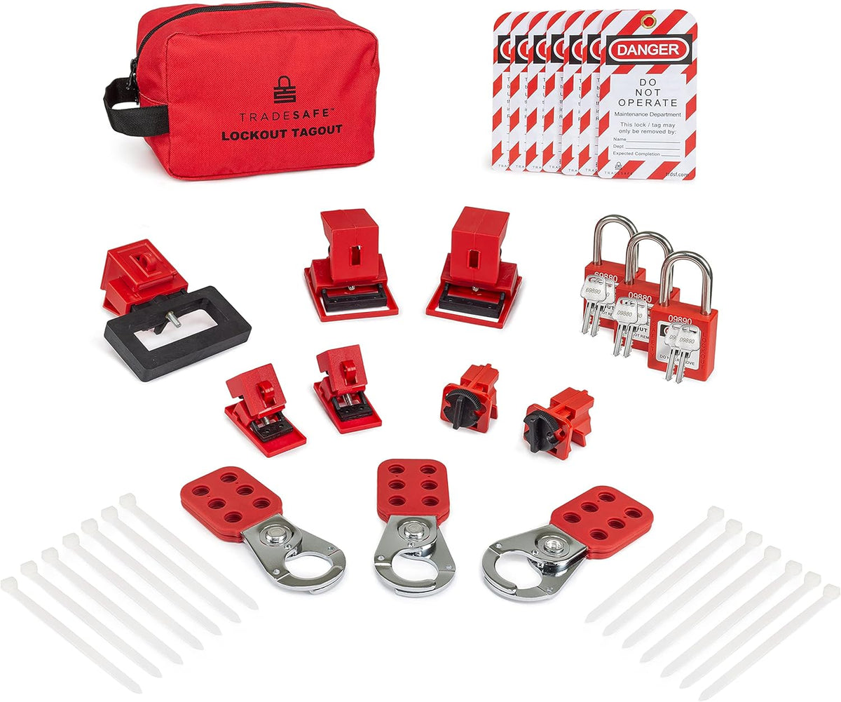 Breaker Lockout Tagout Kit with Red Safety Padlocks, Hasps, Tags X12069