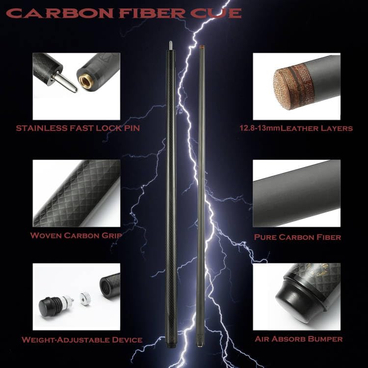 58" Carbon Fiber Pool Cue Stick Weight Adjustable 18OZ 20OZ P210666