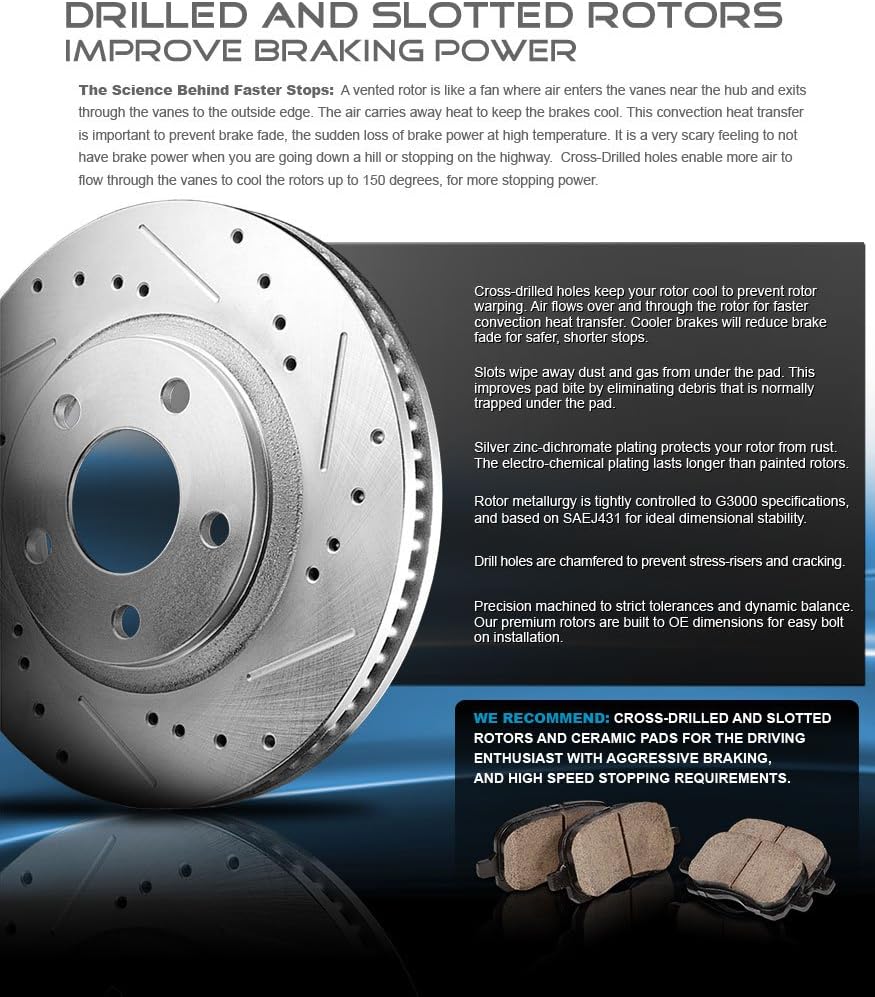 Front 2 Calipers 2 Drilled Slotted Rotors 4 Ceramic Pads Kit O761296